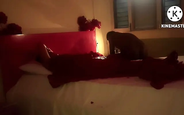 He managed to take off the masseuse's clothes and convince her to give him a blowjob and sit on him.